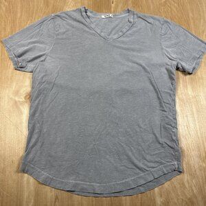 Buck Mason Short Sleeve Tee Men’s Medium Curved Hem Gray V Neck Made In USA
